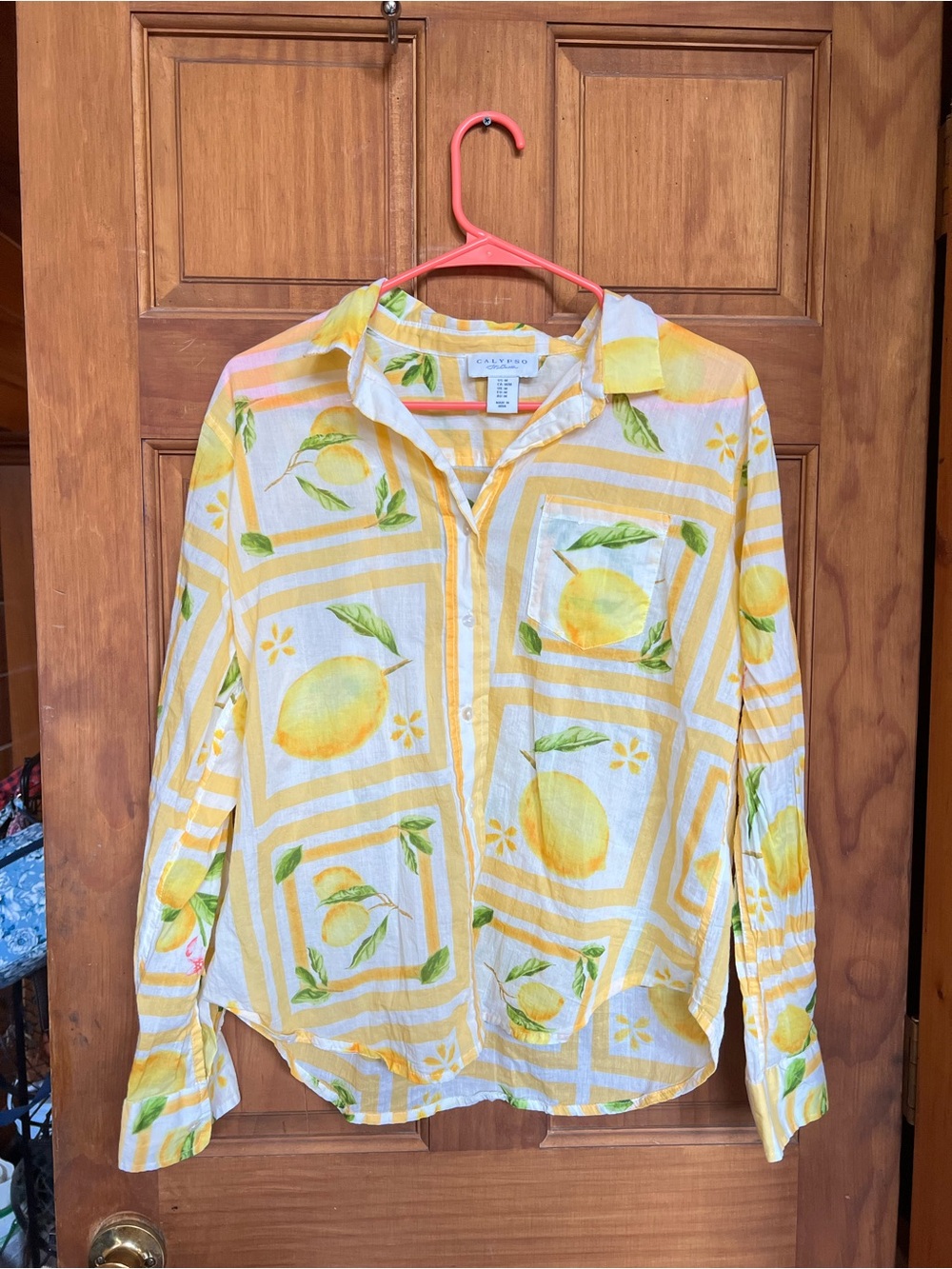 Calypso St. Barth White Button-Down with Yellow Lemon Print